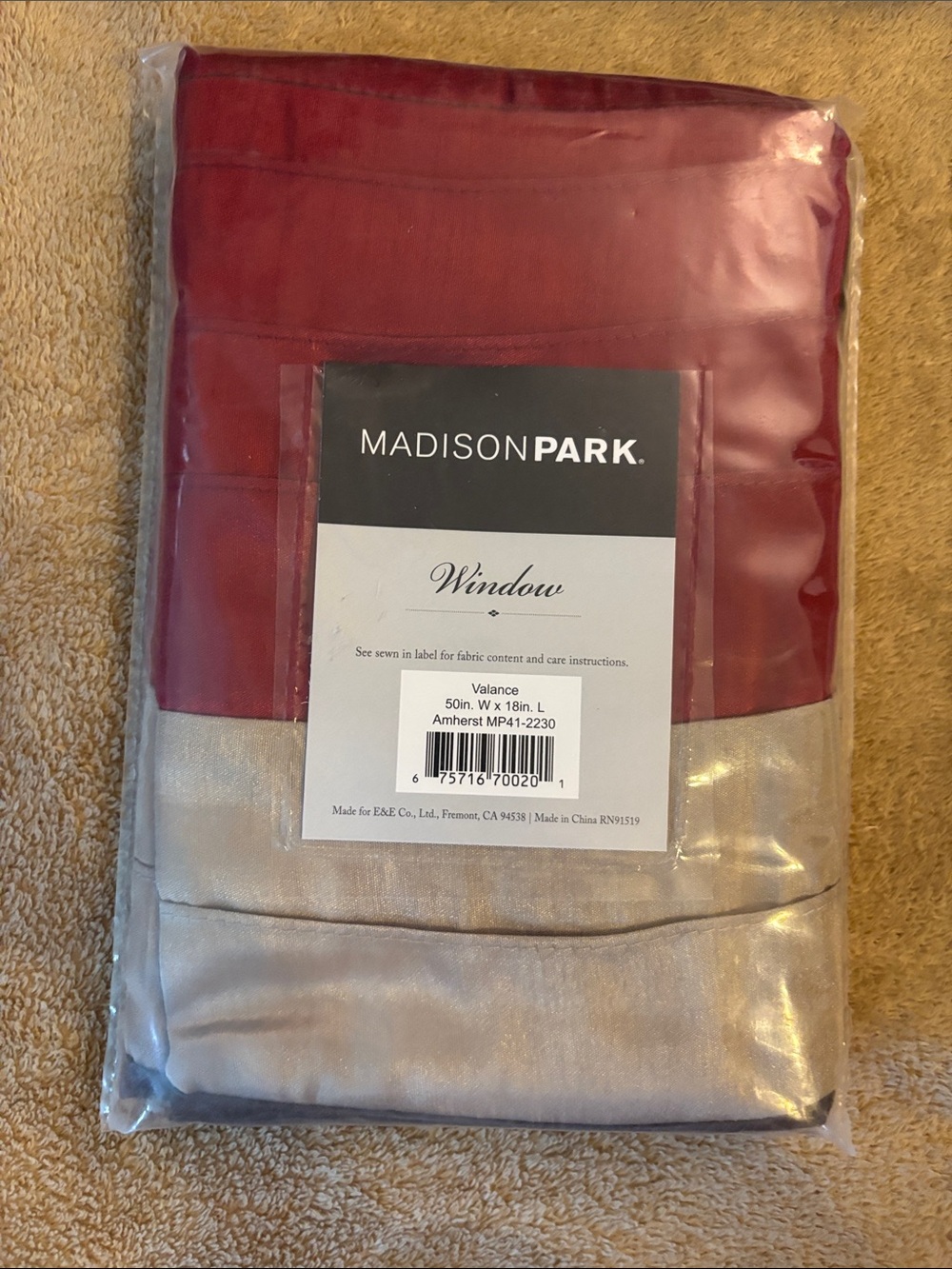 Madison Park Two-Tone Red and Silver Window Valance